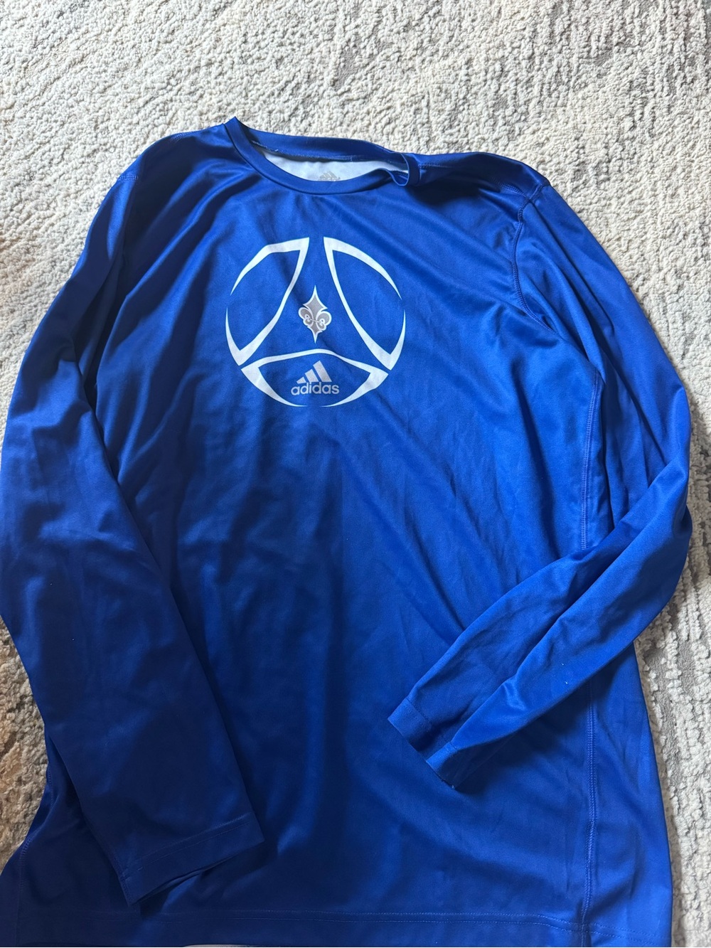 adidas Men’s Royal Blue Long Sleeve Performance Tee with White Logo